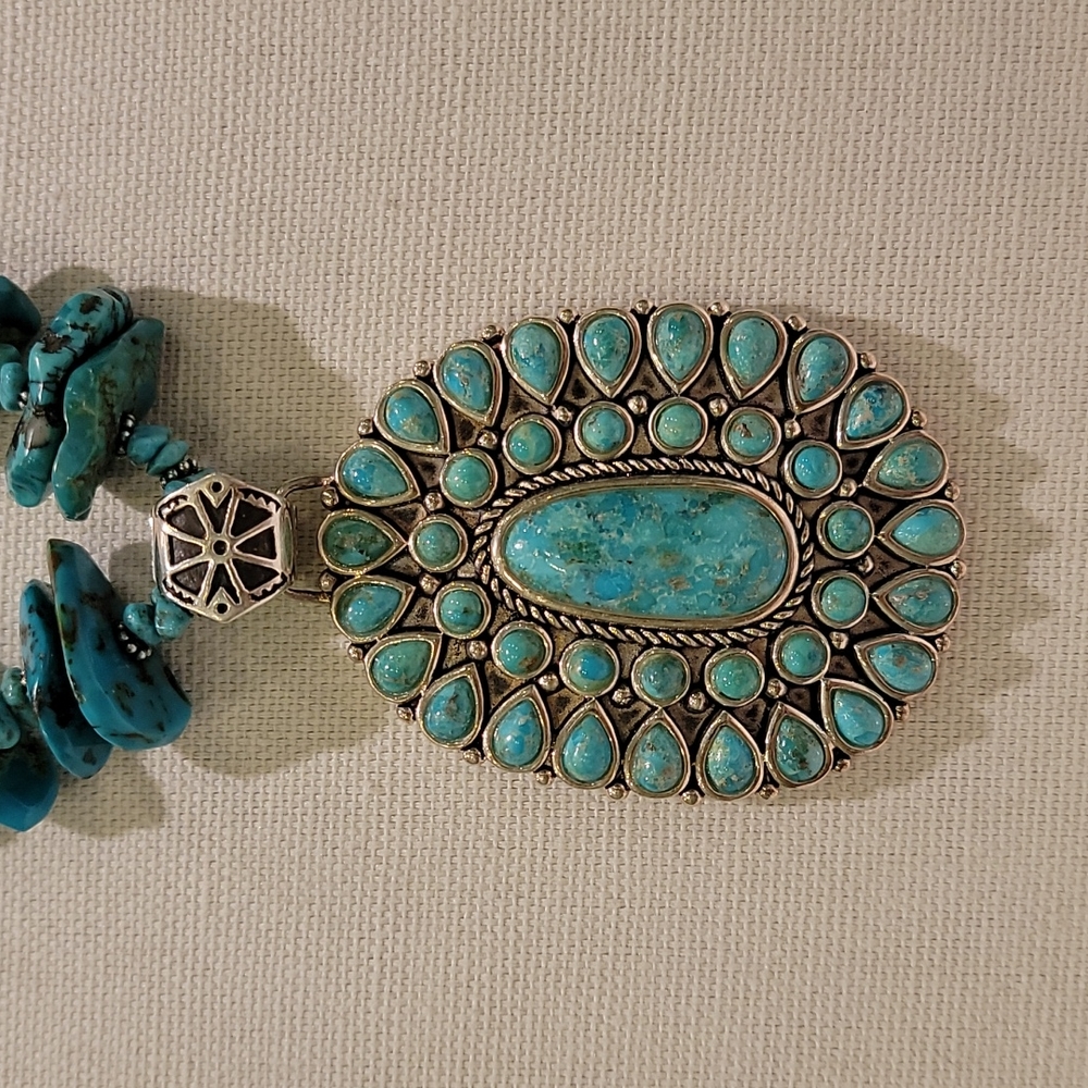 RARE Barse Turquoise & Silver Necklace with Detachable Pendant - Picture 4 of 12
